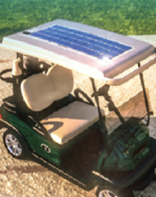ThermoLite solar panel powering a golf cart